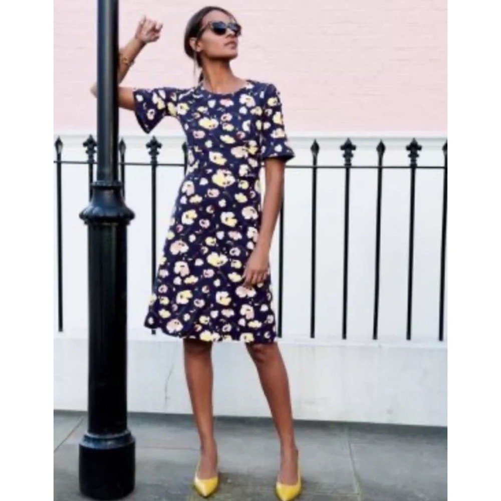 Boden Alexis Jersey Dress US 8 R MultiColor Navy Blue Floral